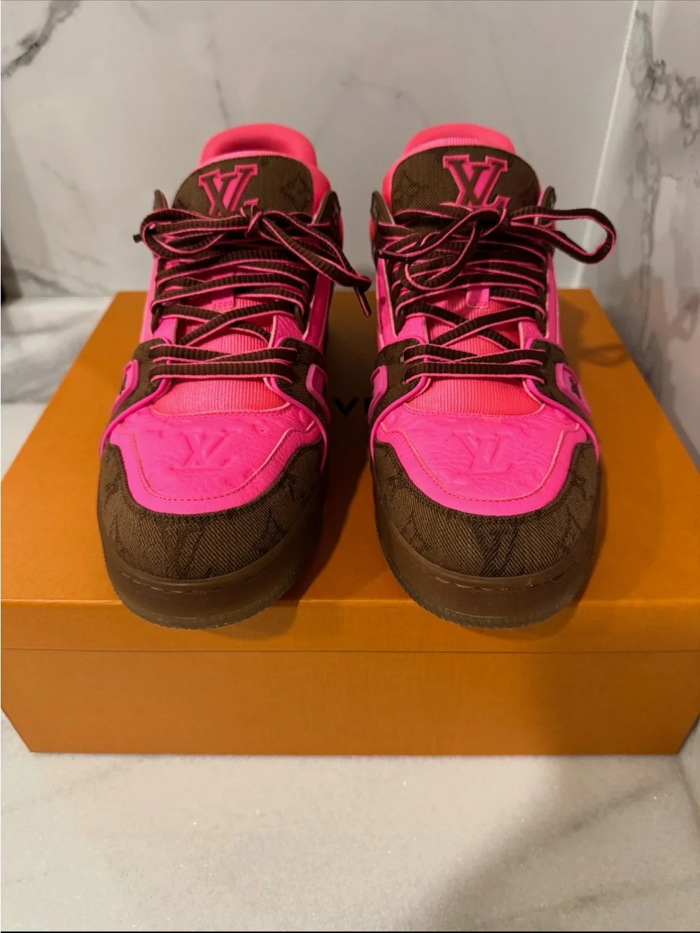 Louis Vuitton Hot Pink and Brown Low-Top Sneakers